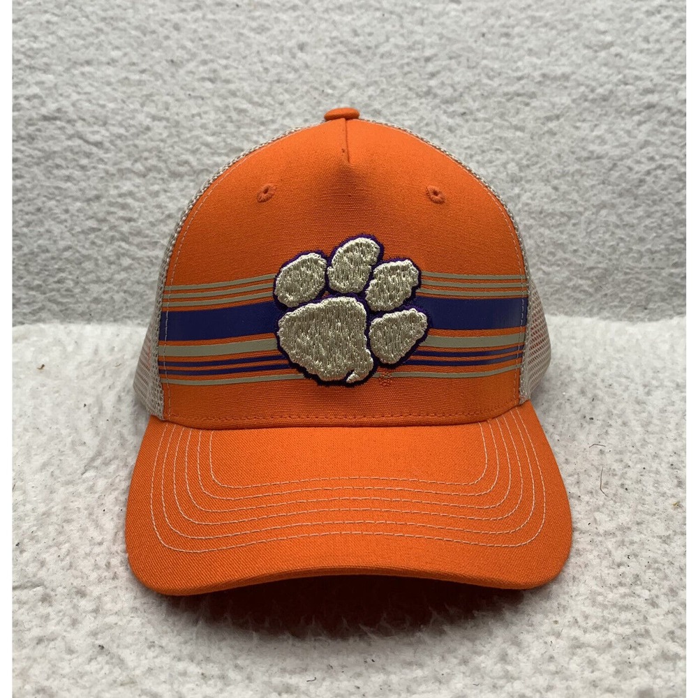 TOW Clemson Tigers Trucker Hat Mens Snapback OSFM Orange Plain Logo Striped NCAA